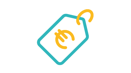 Ein Icon mit einem Rechteck, dass an einem kleinen Kreis befestigt ist. Innerhalb des Rechteckes befindet sich ein Euro-Zeichen. Das Icon soll ein Preisschild symbolisieren und steht für die aktuellen Marktpreise von Strom oder Gas. 