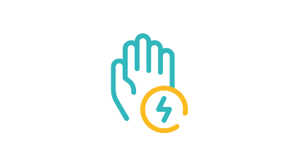 Zu sehen ist eine Hand die nach vorne Zeigt. Davor befindet sich ein Symbol bestehend auf einem Kreis mit einem Blitz in der Mitte. Das Symbol soll die Strombremse verdeutlichen 
