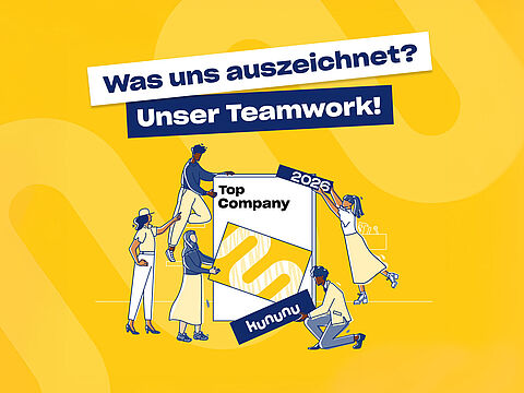 Illustration zur kununu Auszeichnung Top Company 2026 mit Fokus auf Teamwork.