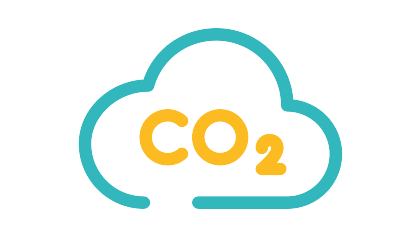Das Bild zeigt eine blaue Wolke, in dessen Mitte das Wort CO2 steht, Symbol für CO2 bzw. Kohlenstoffdioxid