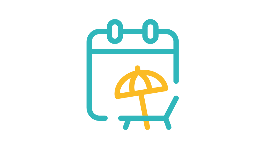 Illustration eines Kalenders mit Liege und Sonnenschirm als Symbol für Urlaub.