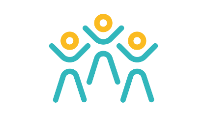 Das Icon zeigt drei nebeneinander stehende Strickmännchen, die die Arme in die Luft strecken. Das Icon soll die Mitarbeitenden von naturenergie darstellen, die sich voller Engagement ihren Aufgaben widmen. 