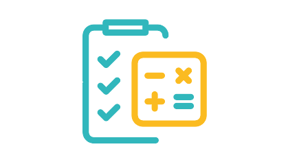 Das Icon zeig eine Checkliste im Hintergrund, auf der drei Häkchen zu sehen sind, im Vordergrund befindet sich ein Viereck, in dessen Mitte die mathematischen Symbole Plus, Minus, Mal und ein Ergebnissymbol zu finden sind. Das Icon steht symbolisch für die Arbeit der Industriekauffrau oder des Industriekaufmann. Dieser Beruf wird bei naturenergie angeboten. 