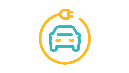 Ein Icon mit einem Auto und einem kreisförmig darum angeordneten Stromkabel. Das Auto symbolisiert Mobilität, während das Stromkabel den elektrischen Antrieb repräsentiert. Dieses Icon verdeutlicht das Konzept der Elektromobilität.