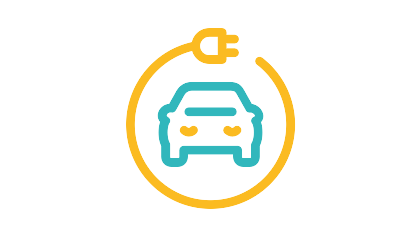 Ein Icon mit einem Auto und einem kreisförmig darum angeordneten Stromkabel. Das Auto symbolisiert Mobilität, während das Stromkabel den elektrischen Antrieb repräsentiert. Dieses Icon verdeutlicht das Konzept der Elektromobilität.