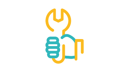 Ein Icon, dass eine Hand zeigt, die einen Schraubenschlüssel in der Hand hält. Dieses Icon steht für die Installation bzw. den Service, den naturenergie bietet.