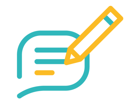 Icon mit Sprechblase und gelbem Bleistift