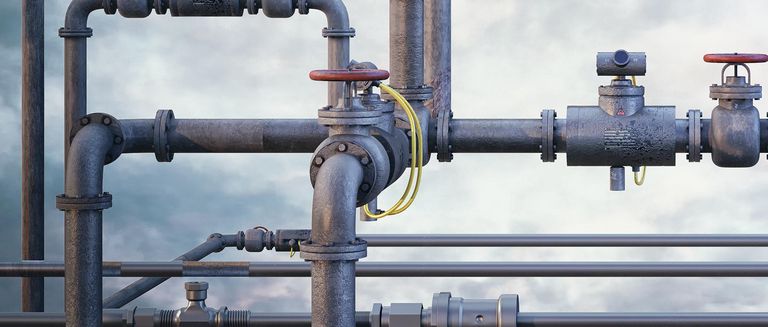 Brennstoffgasleitung mit Knoten. Transitreisekrise, Konflikt im Zusammenhang mit dem Energiembargo, Ölimporte aus dem Weltmarkt für Kraftstoffe, Wirtschaftssanktionen der EU 3D-Konzept, Illustration