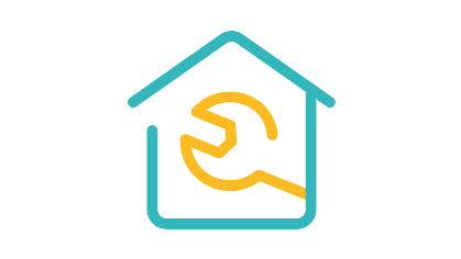 Ein Icon mit einem Haus und einem Schraubenschlüssel, der von der rechten unteren Seite bis zur Mitte in das Haus hinein ragt. Das icon steht symbolisch für das umfassende Know-how, die nachhaltigen Ideen und die effizienten Lösungen, die naturenergie als Partner am Bau bietet.