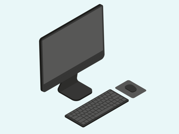 Ein Bild mit einem Computerbildschirm, davor eine Tastatur und Maus. Bei Computern lässt sich viel Energie einsparen, vor allem dadurch, dass man den Computer richtig herunterfährt und nicht in den Stand-by Modus schaltet und auch durch diversen Energiespareinstellungen am Computer. 