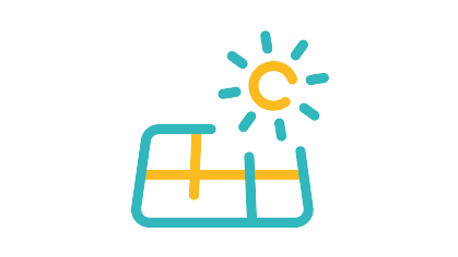 Ein Icon mit einer Photovoltaik-Zelle im Vorderund und einer Sonne im Hintergrund, die auf die Solarzelle scheint. Das Icon steht symbolisch für die hochwertigen Photovoltaik-Lösungen, die naturenergie den Kunden anbietet.