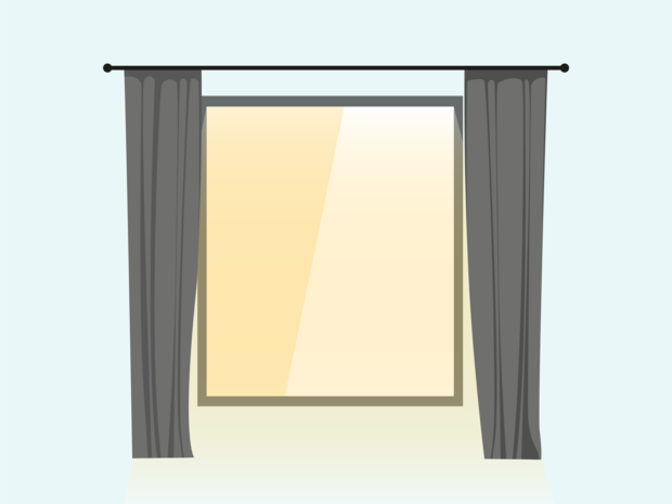Ein Bild mit einem Fenster mit Vorhängen, durch das Tageslicht scheint. Wann immer es möglich ist, solltest du lieber Tageslicht in dein Zuhause lassen, anstatt das Licht einzuschalten.