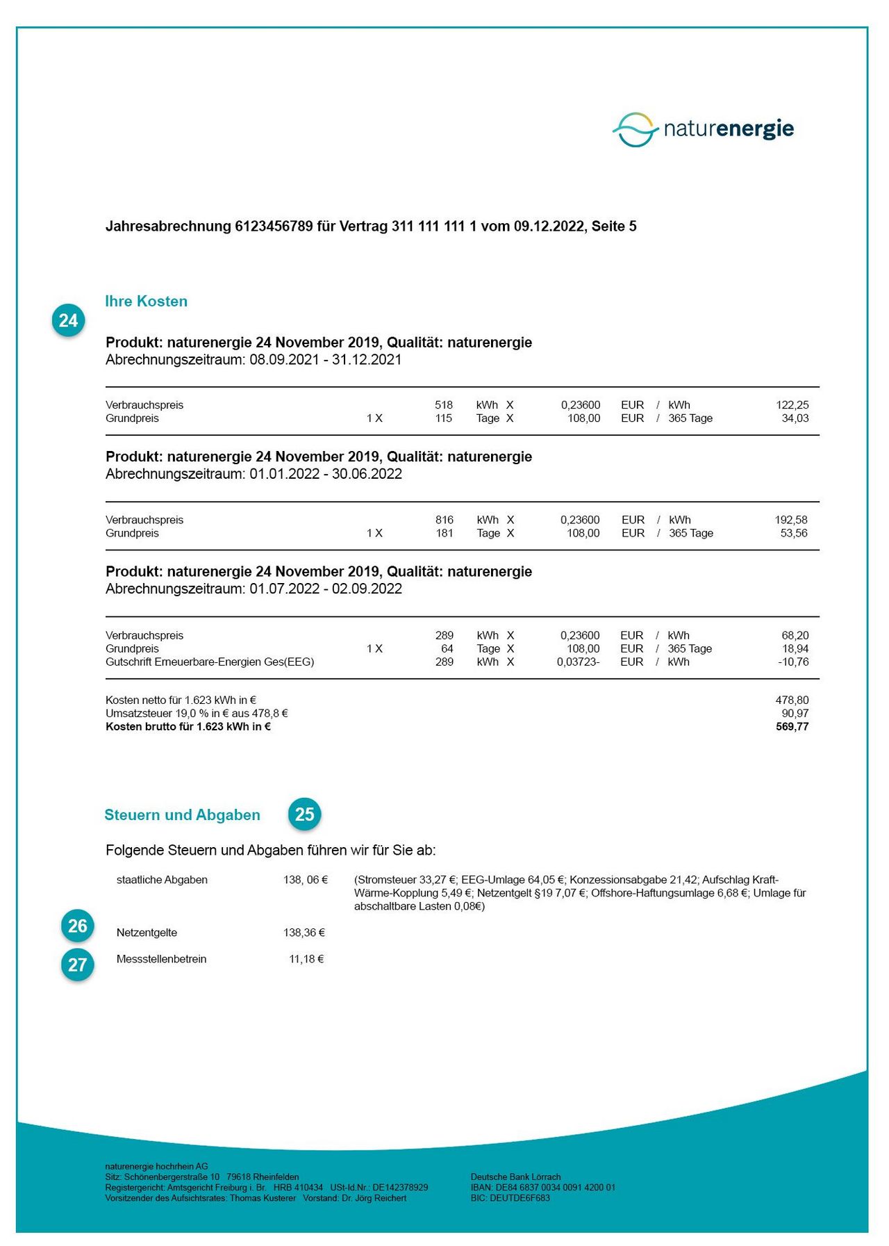 Das Bild zeigt beispielhaft die fünfte Seite einer Rechnung.