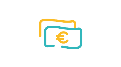 Icon, dass zwei Geldscheine zeigt in den Farben gelb und blau.