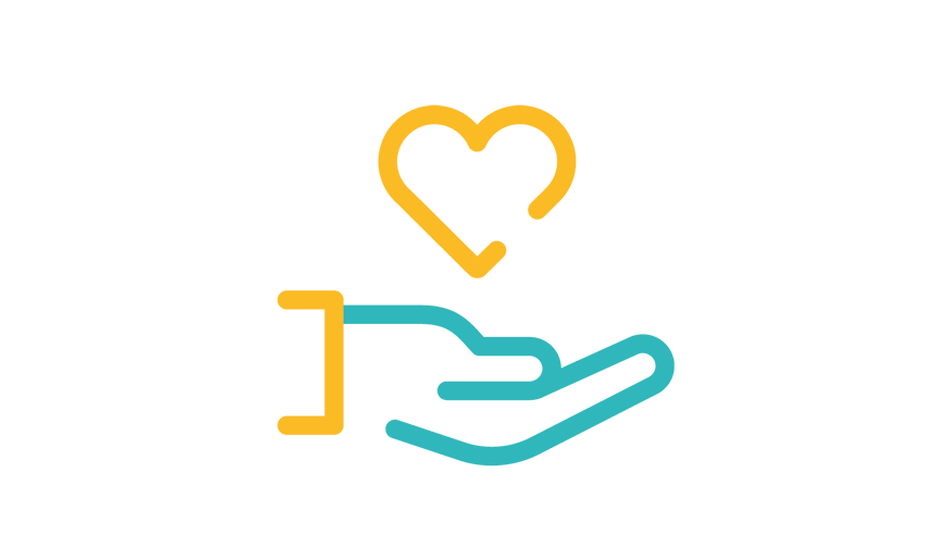 Illustration einer offenen Hand mit einem Herz darüber als Symbol für Fürsorge.
