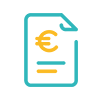 Icon eines Dokuments mit Euro-Zeichen und Textlinien